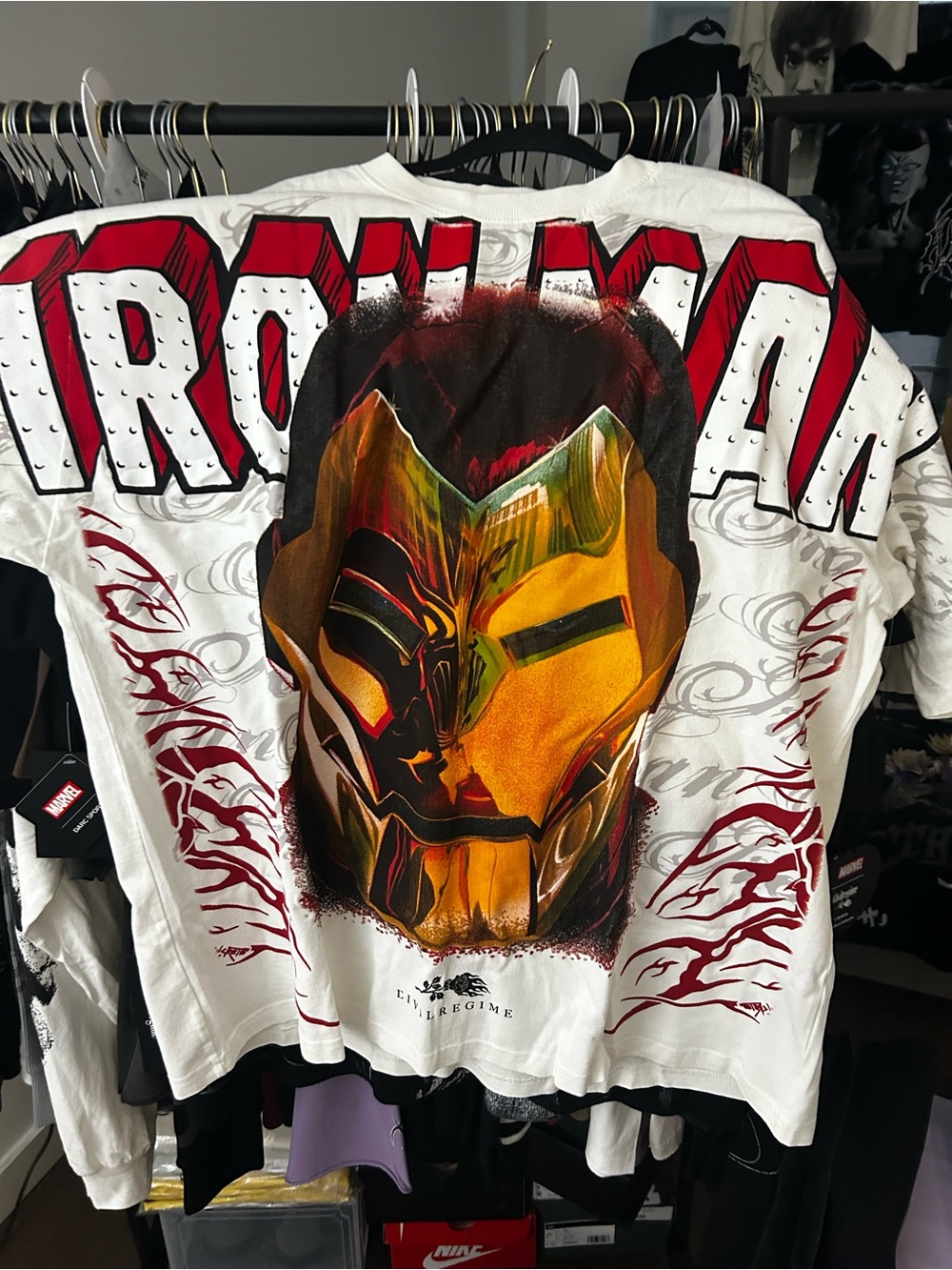 Civil Regime Marvel White Tee with Red & Gold Iron Man Art